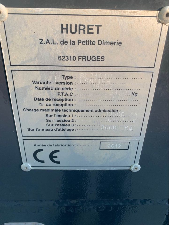 SEMI REMORQUE BENNE AGRICOLE HURET 18T 2019